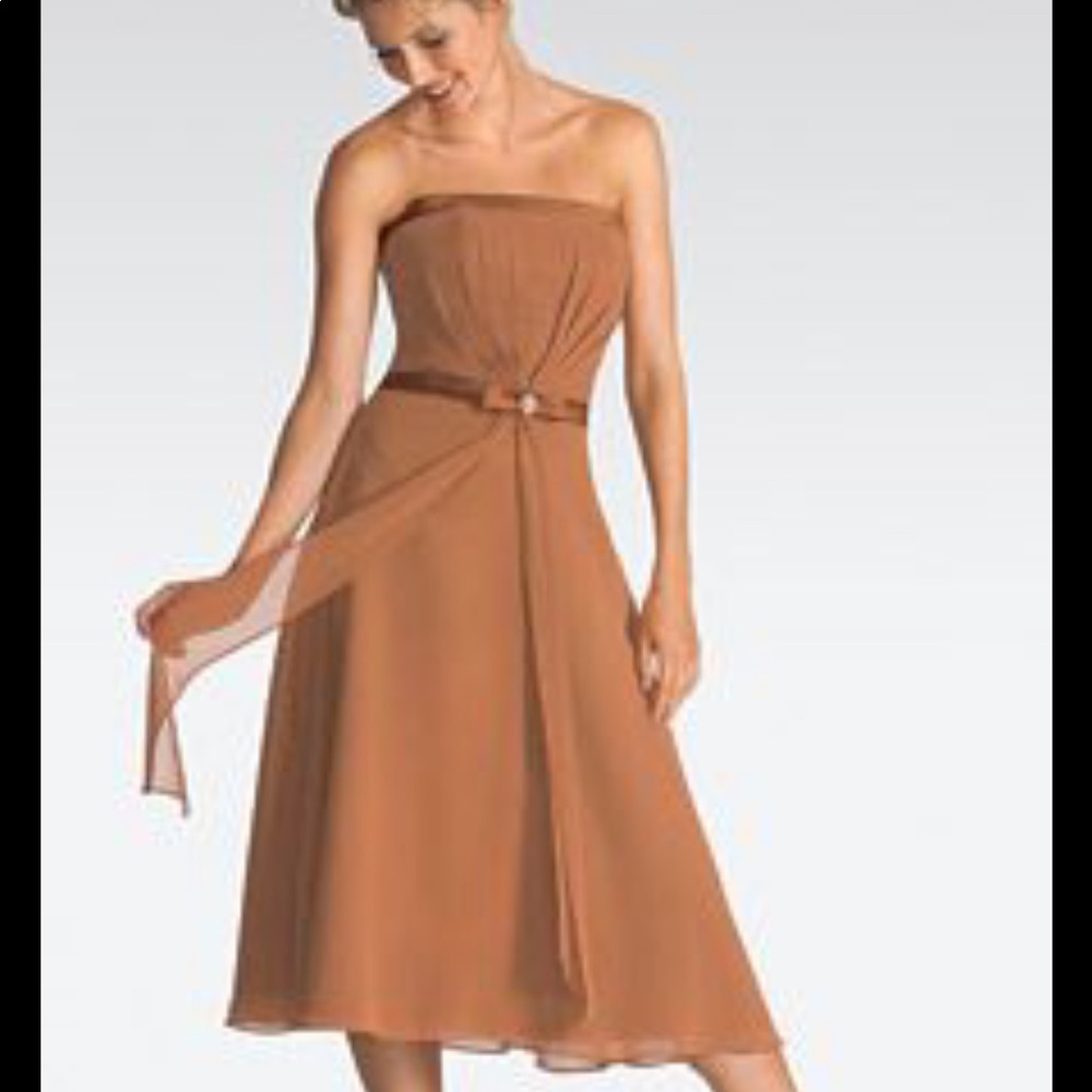 Raylia Designs Mocha Strapless Chiffon Bridesmaid Formal Dress Size 6